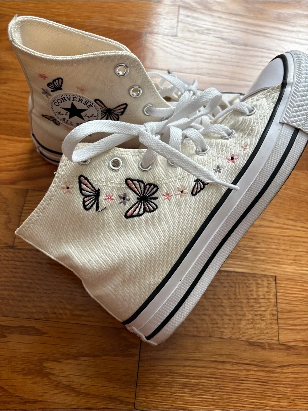 Converse Kids White High-Top Sneakers with Butterfly Accents